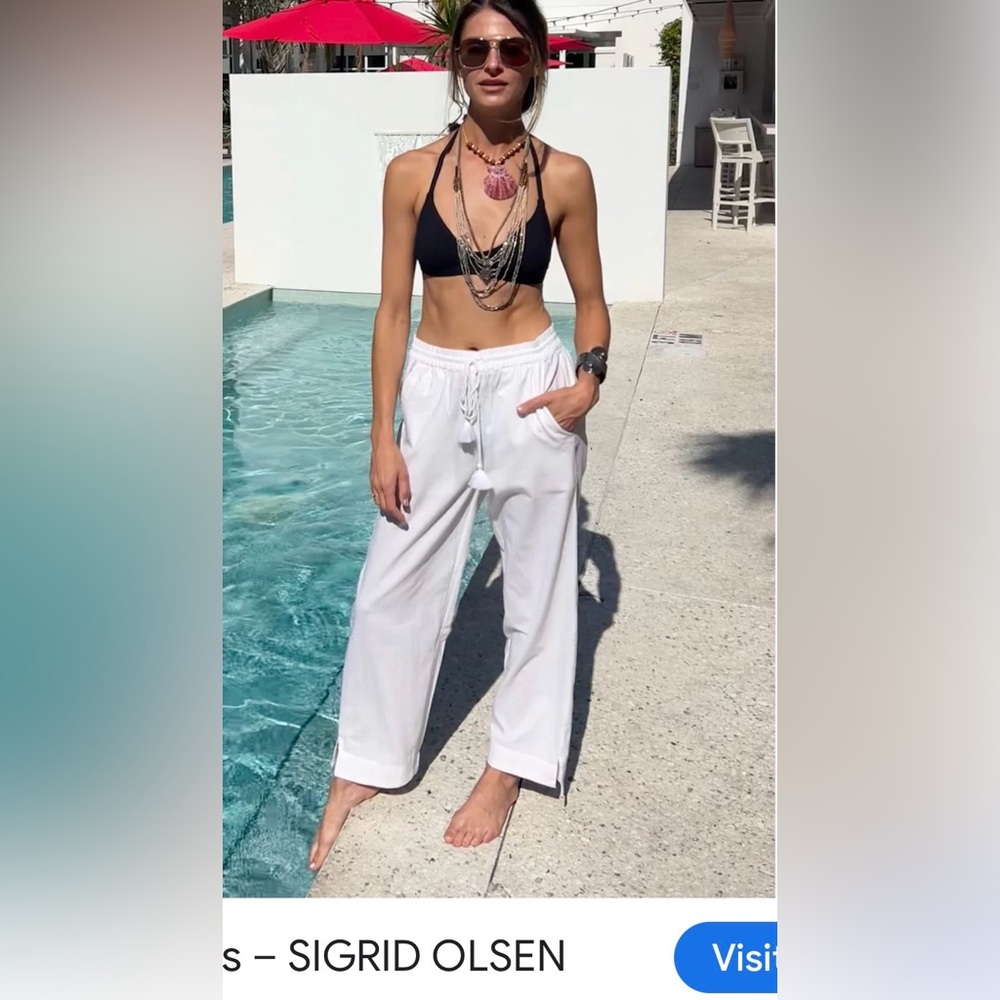 Sigrid Olson Women's White Drawstring Pants linen